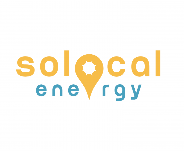 Das Logo von SoLocal Energy. Oranger Schriftzug "solocal" und darunter blauer Schriftzug "energy". Das "o" von local ist durch einen als Sonne stilisierten Standortmarker ersetzt.