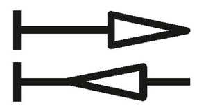 Zwei-Richtungs-Zähler: zwei gegenläufige Pfeile mit Endstrich links