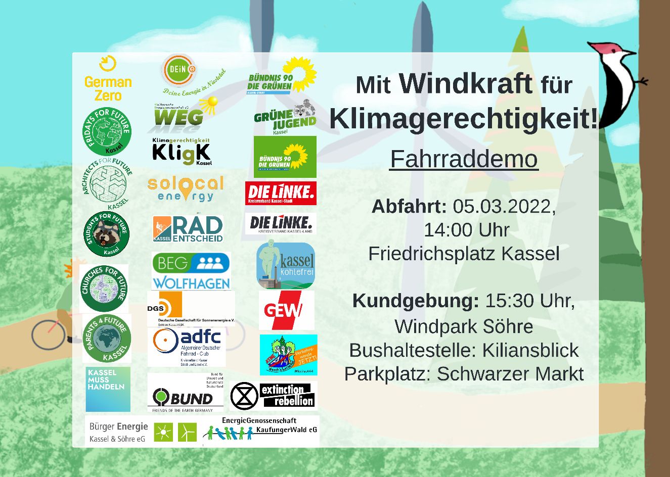 Plakat Winddemo mit rund 30 Logos